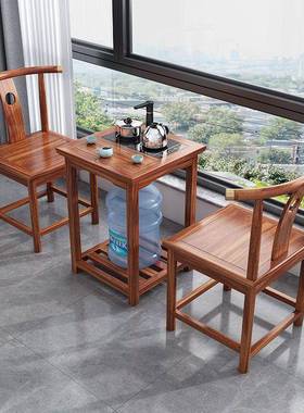 全木台茶桌组合榆QYC木喝茶家用实茶台泡茶储椅物小茶几新中式休