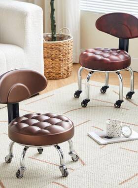 源头滑轮矮凳家缝音带娃学步静D023小椅子可用移动美擦地圆凳万向