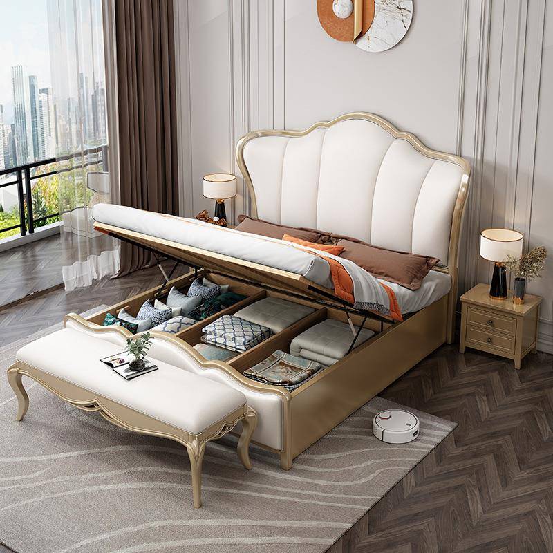 美轻奢实木式现代简约主卧双TTU床法式高端床大容人量高箱储物婚