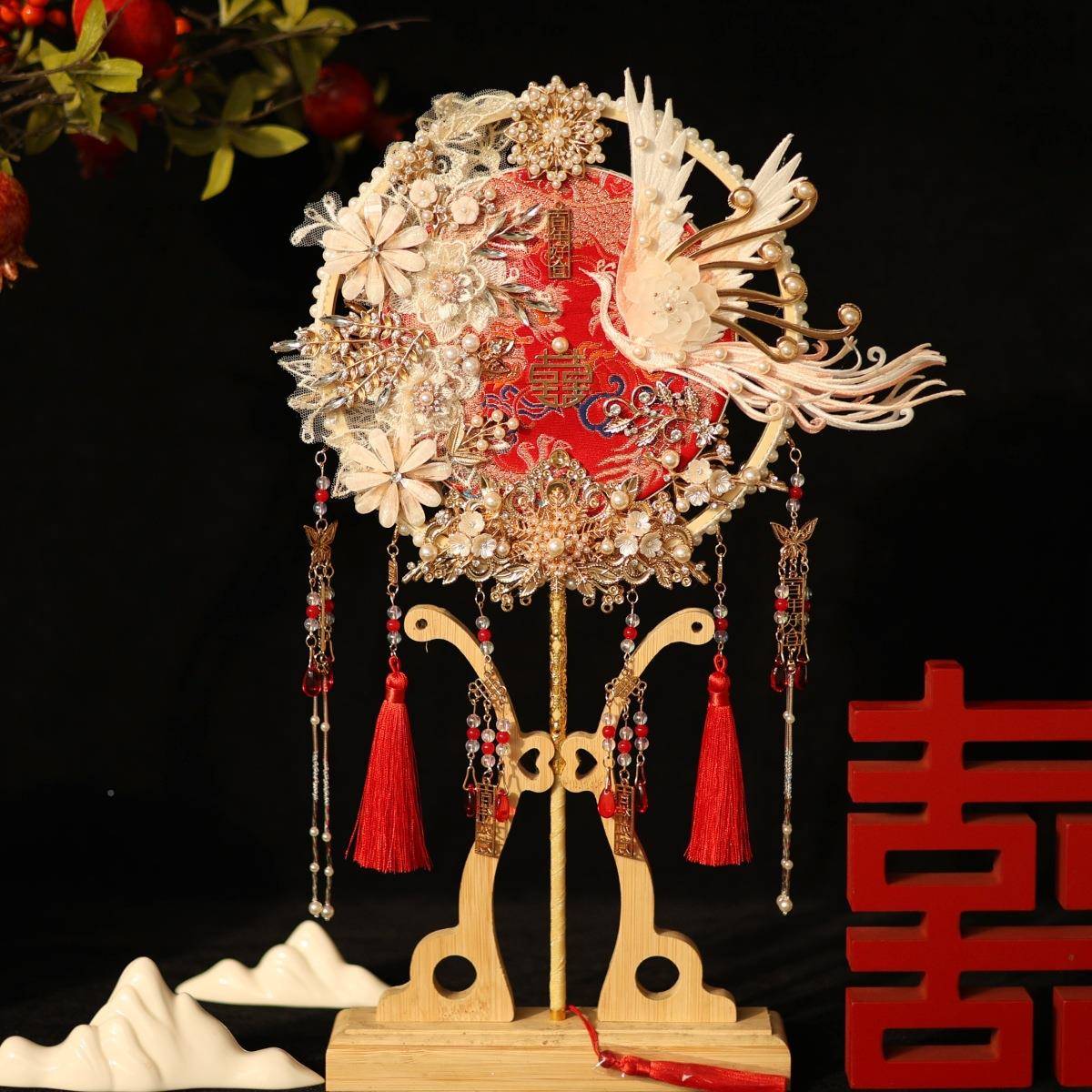 古风新娘F96T8J8H团扇中式结婚婚喜扇礼出嫁秀成花禾服手捧材料包