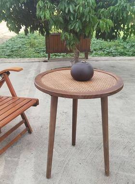 Ntb5波西亚美复古实式木茶米几发藤面沙边几阳台角几圆桌民宿休闲