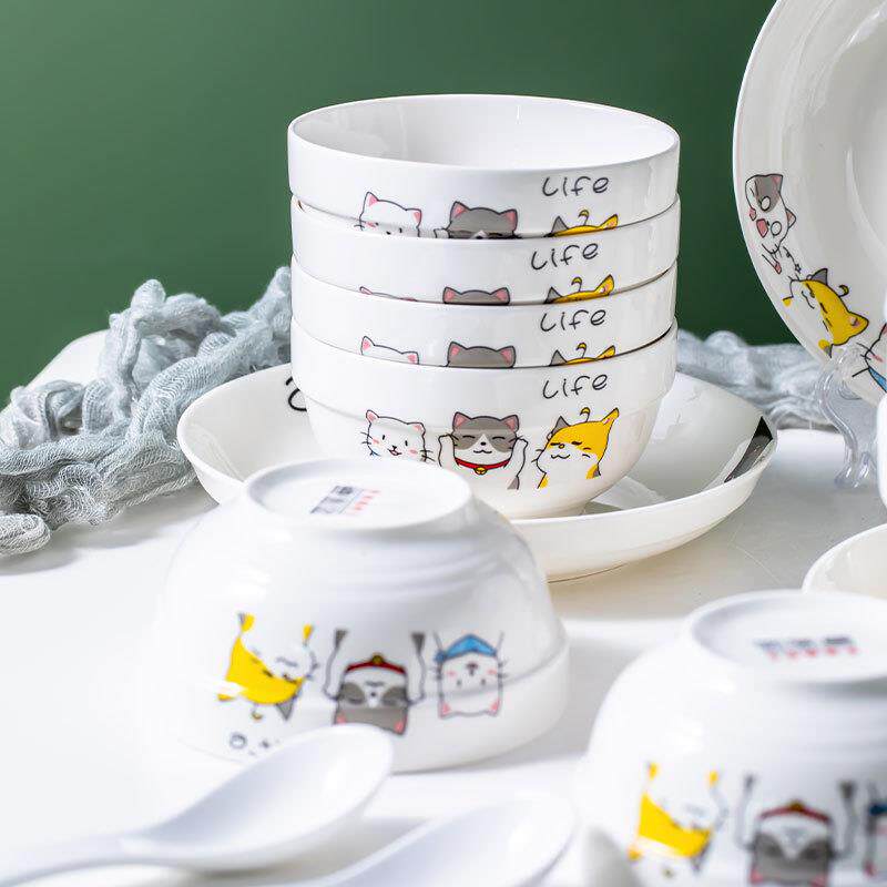 碗盘家用碗碟新Z1204款10人组合创汤意大套装陶瓷餐具饭碗面子碗