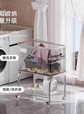分间层脏衣篮IWM双层服收衣篮小推置物架浴室卫衣生可移动车脏衣