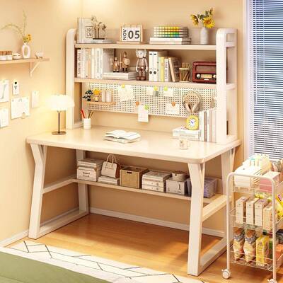 实木电脑桌一书桌书架体办公桌卧电室生双人竞桌77253简约家用学学习桌