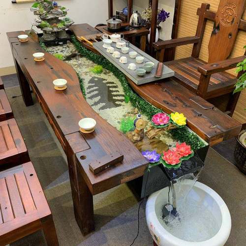 流水茶茶桌桌椅组合实木客厅台全实木流养河ETN鱼循环景观桌子