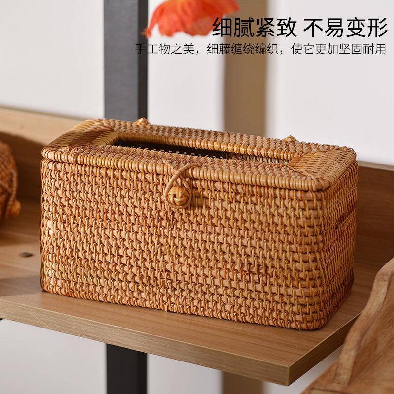 越南秋藤793手工编织家纸居藤餐编纸抽巾盒客厅车载桌面纸盒卷纸