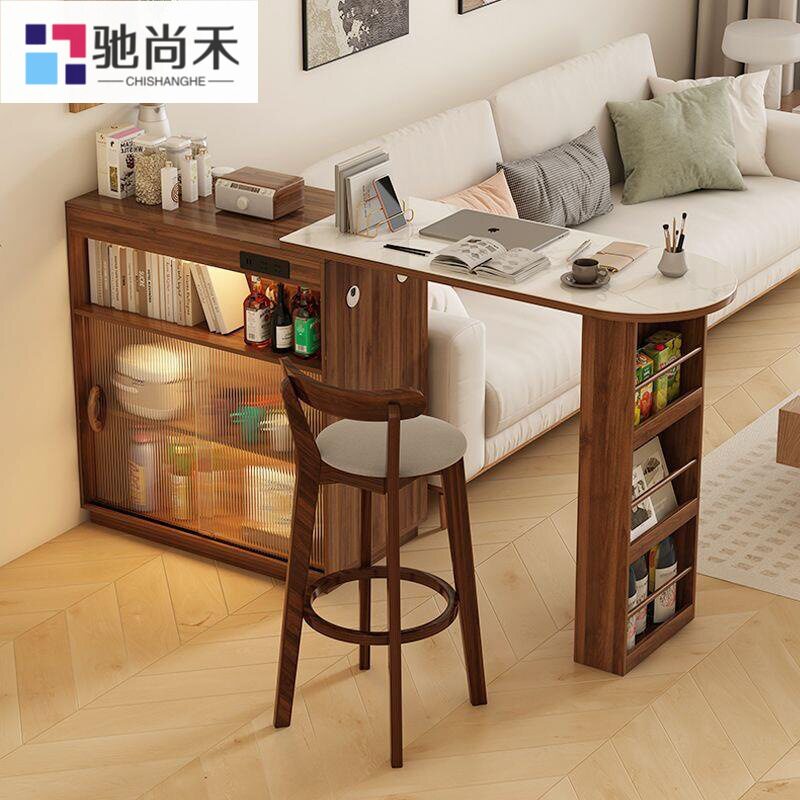 玻璃吧台桌家用一体餐边柜客厅岛台餐桌小户型可伸缩隔断储物桌