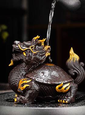 紫砂茶宠可养招财龙龟家居摆件禅意茶室茶玩茶台茶桌装饰茶具配件