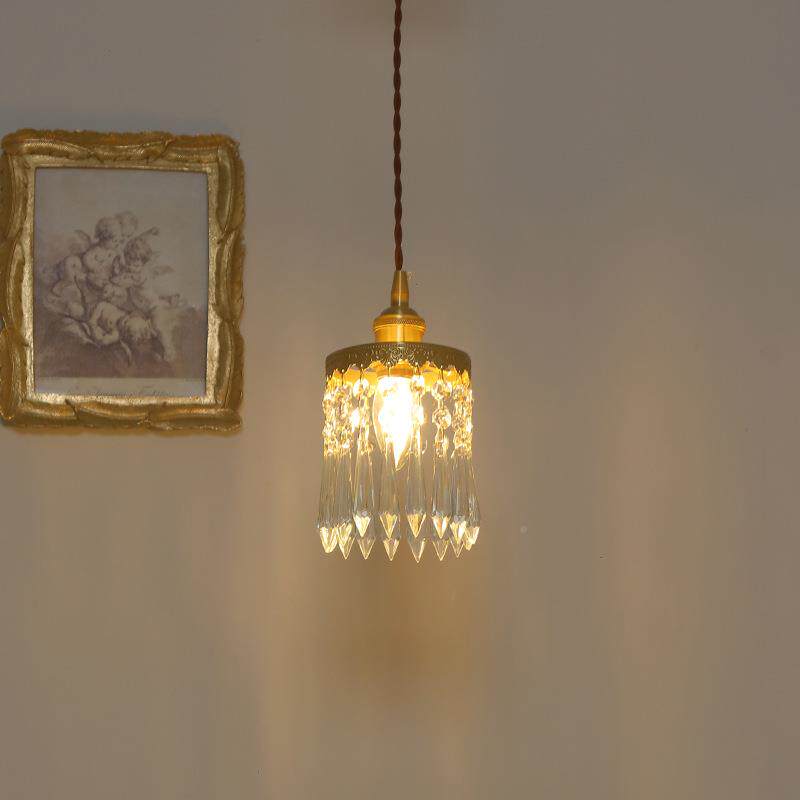 铜法式古水晶小吊中灯美式34复古轻奢卧室床飘头过道窗吧台全灯具