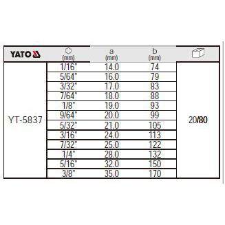 【含税】套工具12件套英制加长球内头T六角扳手组YT-5837Y-5837