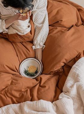 A类日式天竺棉家纯双拼四件套床织Hczz品套件色针棉全棉裸睡三件