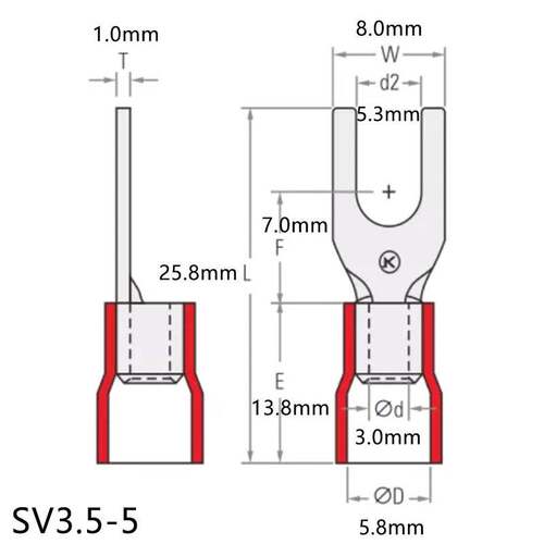 SV3.5-5紫铜UT端子 PVC预绝缘M5接线端子 叉形裸端Y型冷压裸端头