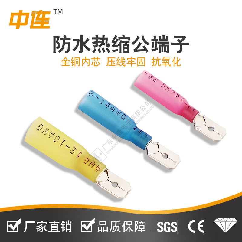 中连防水热缩全包母簧插片公端子对插接线端头1-250/2-250/5-250