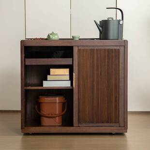 黑胡桃木移动茶水柜家用实木茶车烧水壶一体茶台阳台小茶桌餐边柜