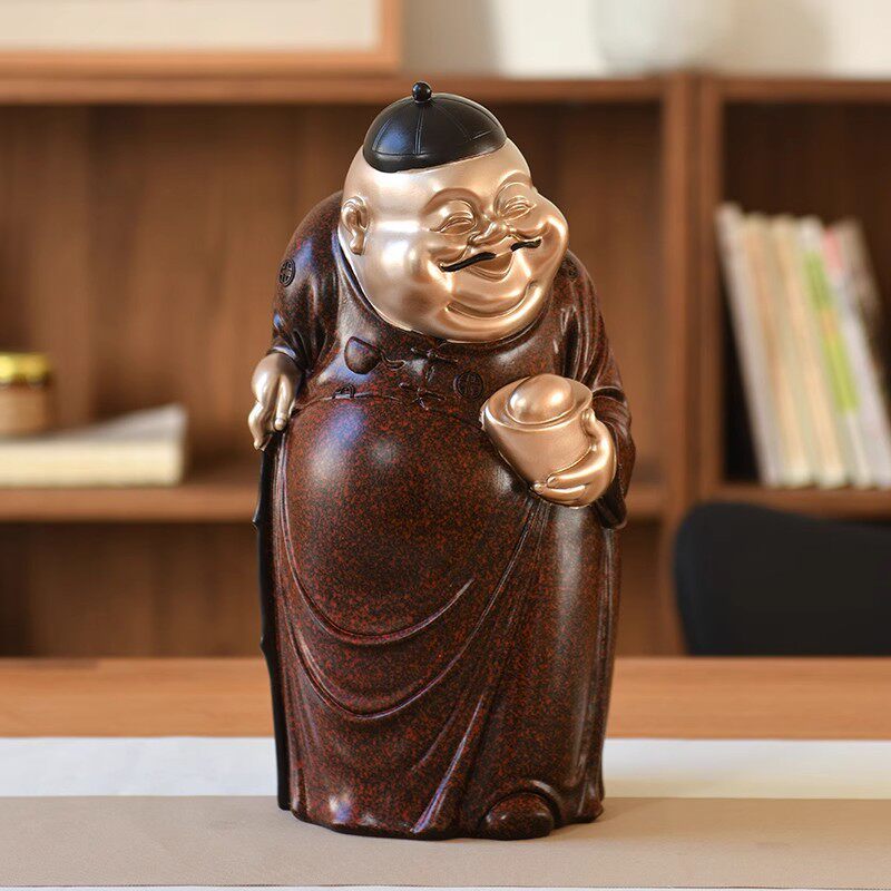 中式古风摆件创意地主老财轻奢高端装饰品室内客厅玄关茶桌面摆设
