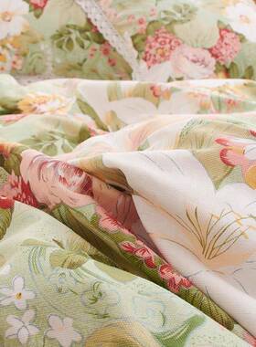 老粗布床单全棉纯棉单件加厚密加花花LJY77420边田园大大炕单单被