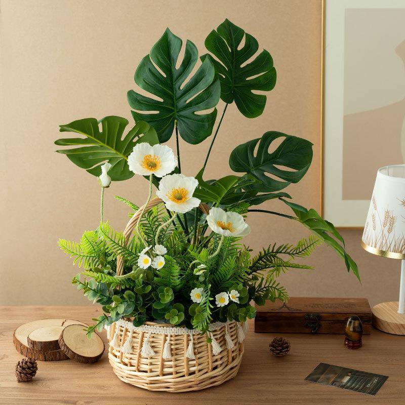 新品田园风窗花拍感假篮绿植客花厅餐79H5J58M桌玄关橱装饰摆件照