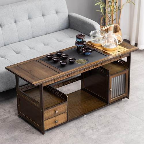 PFW约移动茶桌茶台边小泡茶简车实木柜客厅矮茶几烧水壶一体茶水