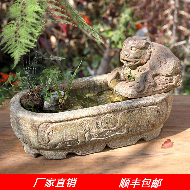 水磨坊貔貅流水小型摆件庭院花园鱼池阳台鱼缸客厅桌面喷泉装饰