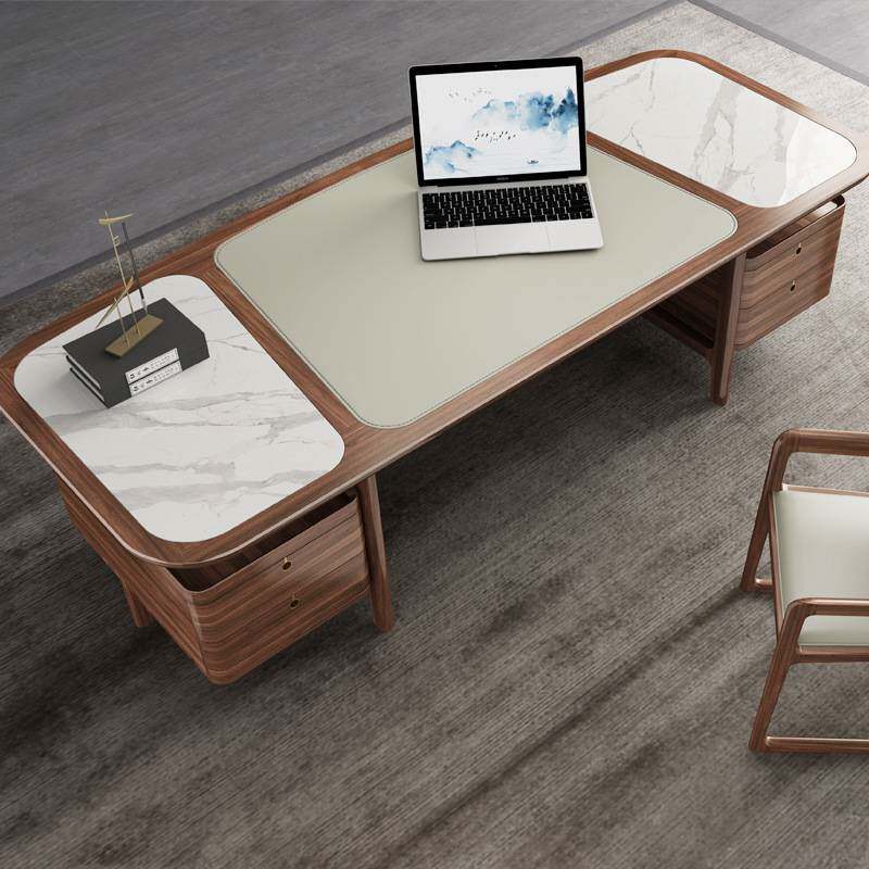 新中式实木办公桌大班台禅意家具胡桃木老板桌电脑台式桌全套桌椅