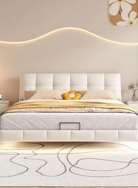 奶风绒布悬浮床带朵43242灯泡芙床主卧轻奢床云小户型婚油房双人