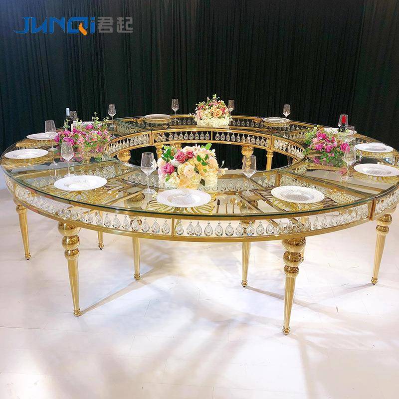 婚礼派对动不锈钢婚庆桌桌桌酒店宴会厅大活圆欧式钢化玻璃不锈钢