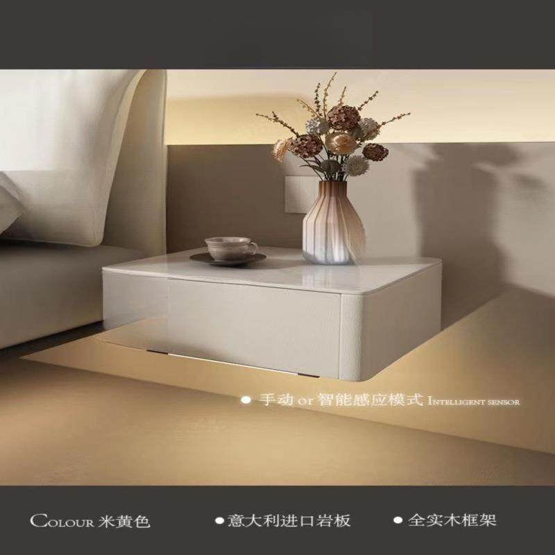 悬全实木悬浮床头柜简风挂式爆整款床1边极柜极简风装发卧室科技