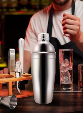 底25年新款跨境酒具套装不锈竹架座酒吧钢OS-B003鸡尾酒克雪壶调