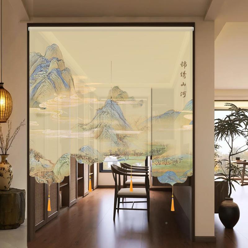 新中式关半透纱幔门断窗帘客厅茶92382188室玄帘屏风帘隔帘子氛围