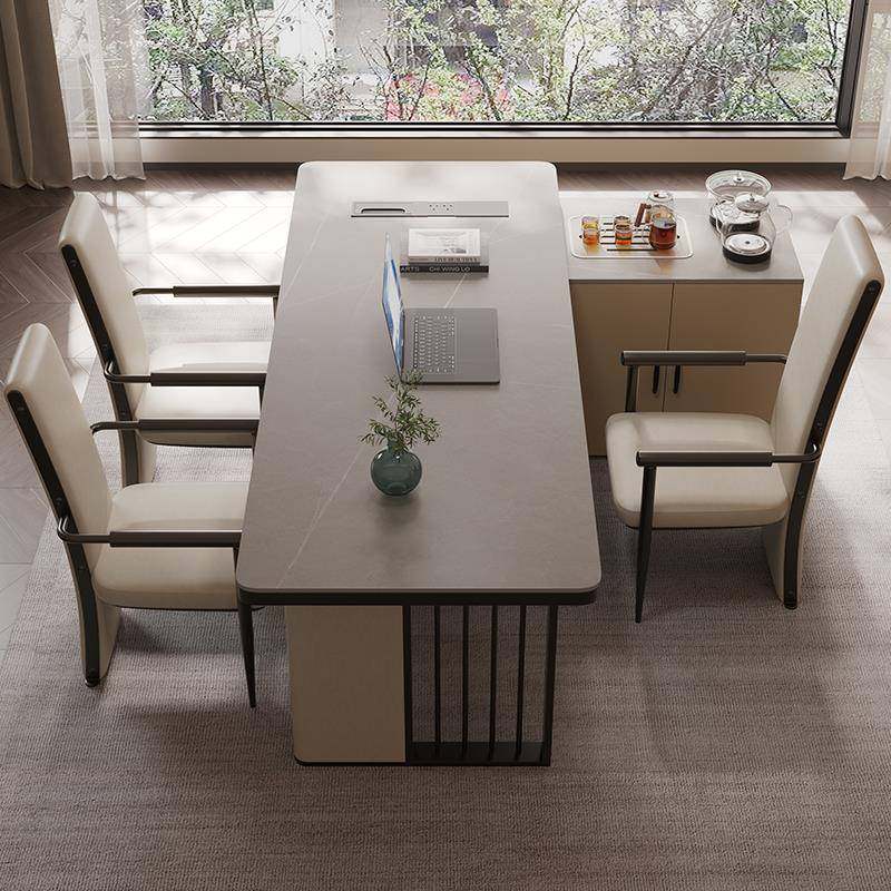 0A岩板桌书桌一代体两用现简约家用电茶脑公桌办老板办公室轻WHE