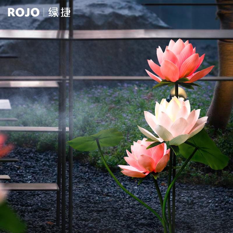 LED户外动态荷花庭莲花灯防水自动开花公园院墅别景草坪rojo-36装
