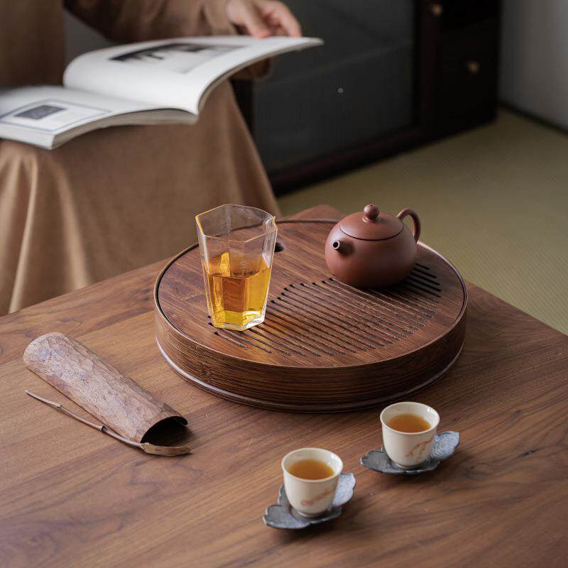 茶盘家用简易小茶排储水竹式制茶座圆形茶TP明月盛托茶台泡台海茶