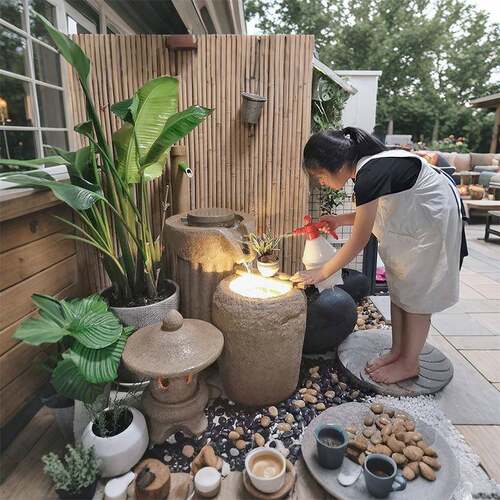 庭院流水JPD摆件日式花园石水系外鱼景观室内户阳台池造景布磨置
