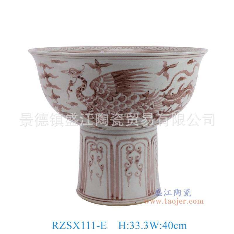 景德镇复古手绘青花瓷高脚大碗养睡莲荷花绿植高脚盆家居装饰摆件