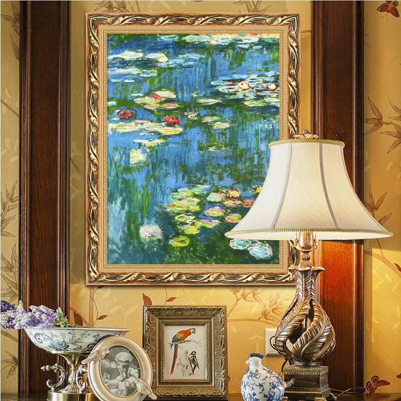 莫奈风景油画装饰画客厅餐厅欧式现代简欧玄关过道走廊挂画睡莲竖