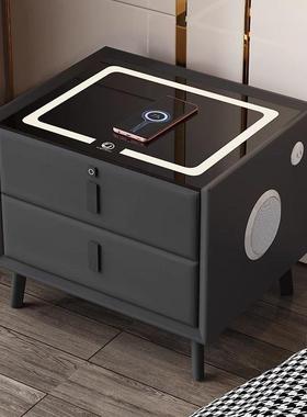 智电能床柜轻奢板岩无线充头床边柜网红NEA卧室实木多功能储物柜