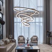 别墅复寓式 客楼大吊l灯现代简约oft公跃层386楼中楼挑高厅中空大