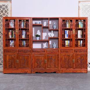 式 中实木示书架三组合书柜货物架展示柜榆木古玩展架置架物071博
