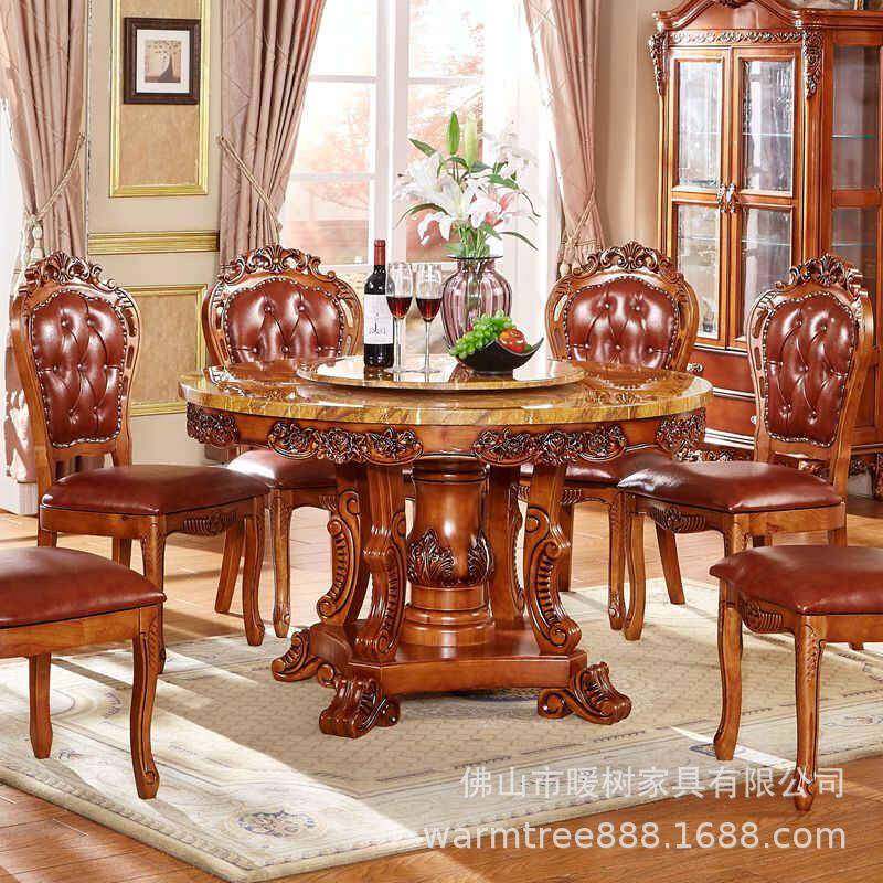 式实欧木圆餐优桌大理1石面大餐桌别墅.8809米圆桌厂家直销价格惠