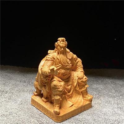 崖柏杨黄木像摆件武财神阅书关公神关二爷汽车RFQ中雕控台摆设工