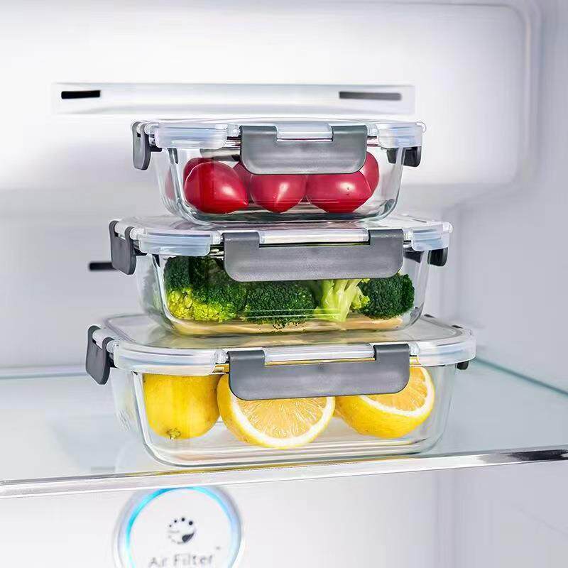 盖亚无品牌/马玻璃保鲜盒高颜值套餐逊盒带卡扣饭盒微波炉加热便