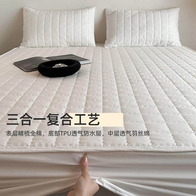 防水隔绗尿水全棉缝床笠灰护色白色理可洗机洗加厚纯棉床罩保BN18