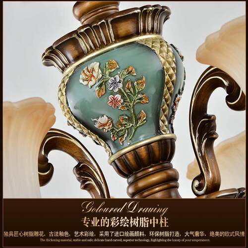 吊式灯客厅灯美式卧室年灯奢华大欧气餐厅灯简约树脂灯6811具2019