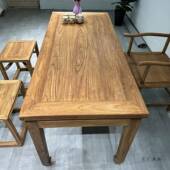 老式 榆木茶桌复古原985木风化门腰板餐桌家用书桌长桌椅束中马老