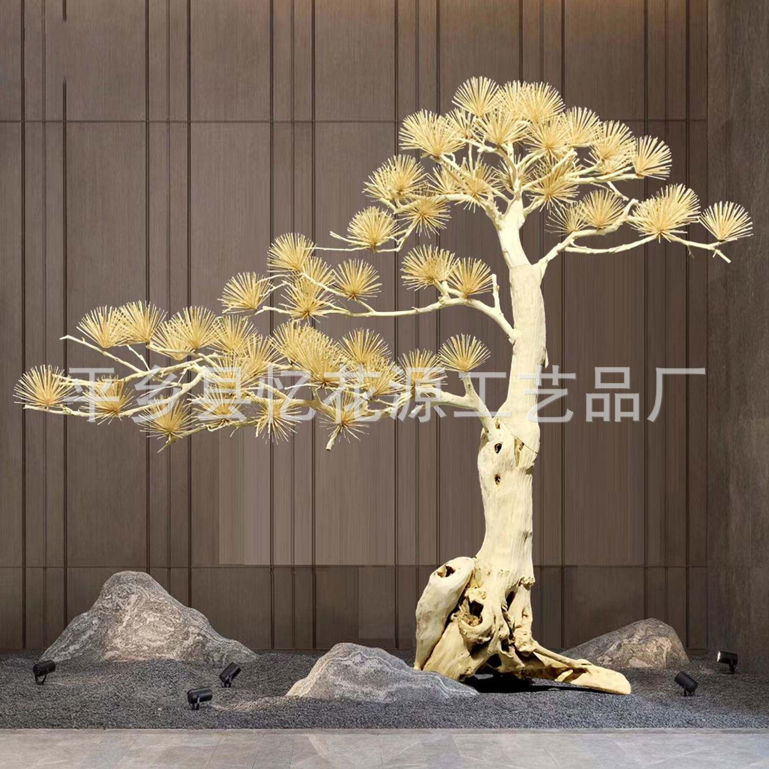 造型松树摆件雪松枯木实木造景酒店玄关景观新中式松柏高仿真