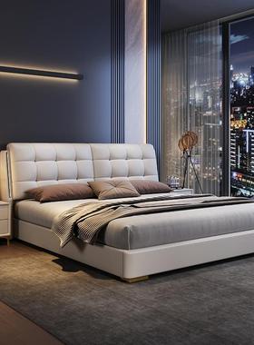 意软式收轻奢皮JXA艺床可调带灯主卧小户型齐边床多功能纳包储物