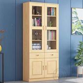 子9C实木带璃门书柜架自由组合松木书玻橱745464定书制柜置物架储