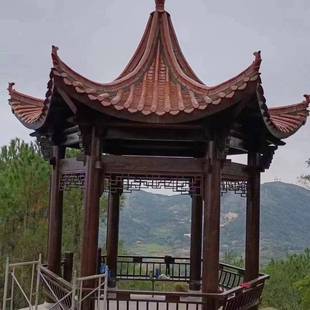 706古建凉亭长腐廊防木古建角六凉亭新中式 庭院别仿古墅六角凉亭