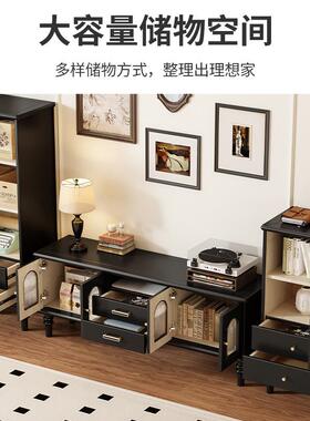 复法式实木电视柜地黑色SX66客厅家用收纳储物式柜一体古美边柜落