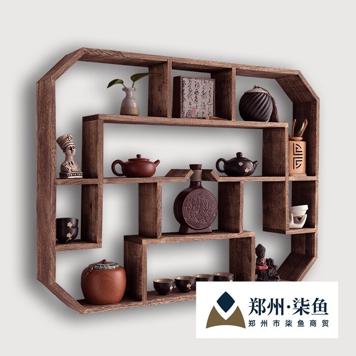 博古架实木中式壁挂式茶架子置物架墙上简约现代客厅多宝阁博物架